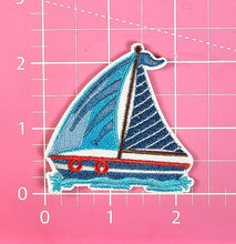 Load image into Gallery viewer, Sail Boat Nautical Coastal Embroidery Iron On Patch
