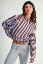 Load image into Gallery viewer, 8645IN Mock Neck Yarn-Dyed Striped Oversized Long Sleeve Tee
