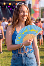 Load image into Gallery viewer, Hand fan "I Don't Sweat I Sparkle" Blue - Glows in the Dark
