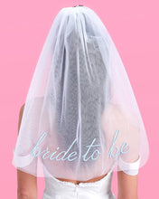 Load image into Gallery viewer, Bride to Be Blue Embroidered Veil | Bachelorette Bridal Show
