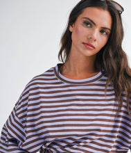 Load image into Gallery viewer, 8645IN Mock Neck Yarn-Dyed Striped Oversized Long Sleeve Tee

