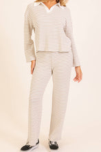 Load image into Gallery viewer, Striped Collared Knit Lounge Pant  Set
