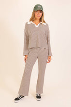 Load image into Gallery viewer, Striped Collared Knit Lounge Pant  Set

