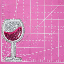 Load image into Gallery viewer, Wine Glass on Silver Glitter Iron On Patch
