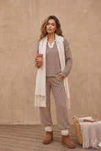 Load image into Gallery viewer, Striped Collared Knit Lounge Pant  Set
