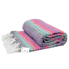 Load image into Gallery viewer, Grey and Coral Mint Mexican Falsa Blanket
