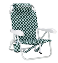 Load image into Gallery viewer, Local Beach Checker Backpack Reclining Beach Chair Green/Blue
