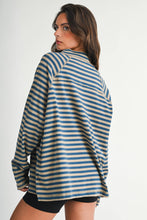 Load image into Gallery viewer, 8645IN Mock Neck Yarn-Dyed Striped Oversized Long Sleeve Tee
