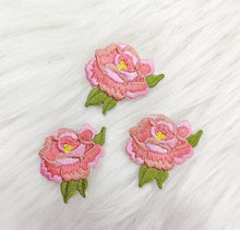 Load image into Gallery viewer, Small Pink Peony Rose Flower Embroidery Iron On Patch
