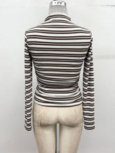 Load image into Gallery viewer, Fall Striped Mock Neck Ruched Knit Top
