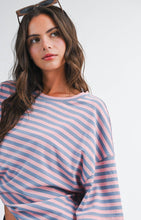 Load image into Gallery viewer, 8645IN Mock Neck Yarn-Dyed Striped Oversized Long Sleeve Tee
