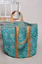 Load image into Gallery viewer, Handwoven Bohemian Style Teal Turquoise Tote Bag

