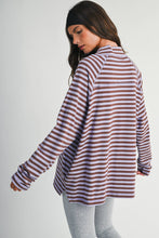 Load image into Gallery viewer, 8645IN Mock Neck Yarn-Dyed Striped Oversized Long Sleeve Tee
