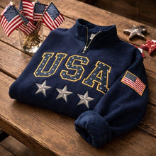 Load image into Gallery viewer, Embroidered America 250th Anniversary Quarter Zip Sweatshirt
