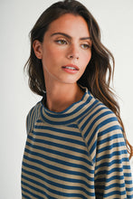 Load image into Gallery viewer, 8645IN Mock Neck Yarn-Dyed Striped Oversized Long Sleeve Tee
