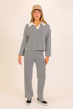 Load image into Gallery viewer, Striped Collared Knit Lounge Pant  Set

