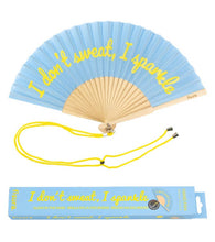 Load image into Gallery viewer, Hand fan "I Don't Sweat I Sparkle" Blue - Glows in the Dark
