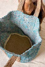 Load image into Gallery viewer, Handwoven Bohemian Style Teal Turquoise Tote Bag

