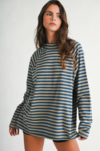 Load image into Gallery viewer, 8645IN Mock Neck Yarn-Dyed Striped Oversized Long Sleeve Tee
