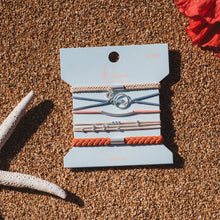 Load image into Gallery viewer, "Celebrate" Blues and Corals With Silver Wave Charm Hair Tie Bracelets
