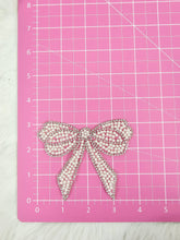 Load image into Gallery viewer, Rhinestone Bow with Silver Outline and White Pearl Iron-on Patch
