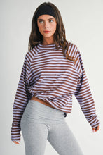 Load image into Gallery viewer, 8645IN Mock Neck Yarn-Dyed Striped Oversized Long Sleeve Tee
