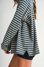 Load image into Gallery viewer, 8645IN Mock Neck Yarn-Dyed Striped Oversized Long Sleeve Tee
