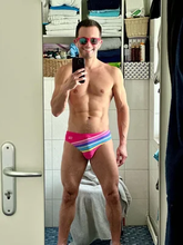 Load image into Gallery viewer, CTS MAGENTA RETRO STRIPE SWIM BRIEF
